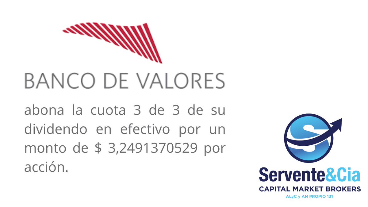 serventeycia's tweet photo. #Bolsa #Argentina #Inversores #Accionistas #Aviso #Pago #Dividendos #Efectivo #Pesos #Ganancias #Resultados #Acción $VALO #Banco #Valores #BYMA #Servente #Capital #Market #Brokers #Finanzas #Inversiones #Mercados https://t.co/b22PpjfBg3