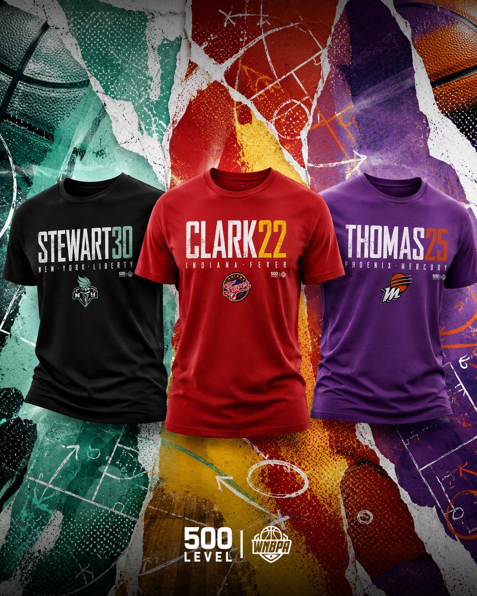 500LEVEL's tweet photo. Elite players. Elite designs. 🏀🔥 The 500 LEVEL #WNBPA Elite Collection celebrates the game’s biggest stars with bold, officially licensed apparel. Rep Stewart, Clark, Thomas and more—shop the collection now at https://t.co/eh5ufev7YM.

#LiveLikeaLegend https://t.co/A8iMbBlGZz