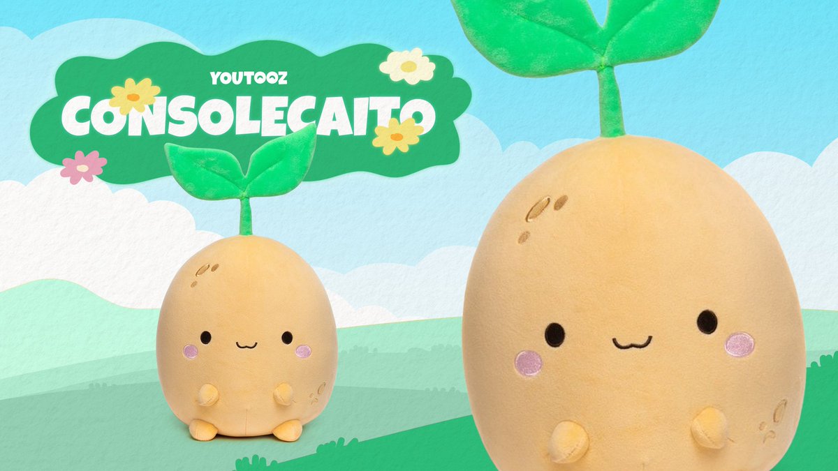 consolecaito's tweet photo. OFFICIALLY ANNOUNCING my first @youtooz plush!!!

This cutie spud will be available for purchase on August 14, 2026 for a limited time so don't miss out!!!

#youtooz #consolecaito #spudsquad #plush #plushie #cozygaming #cozy #comingsoon #newdrop #sprout https://t.co/q09GrNd1CC