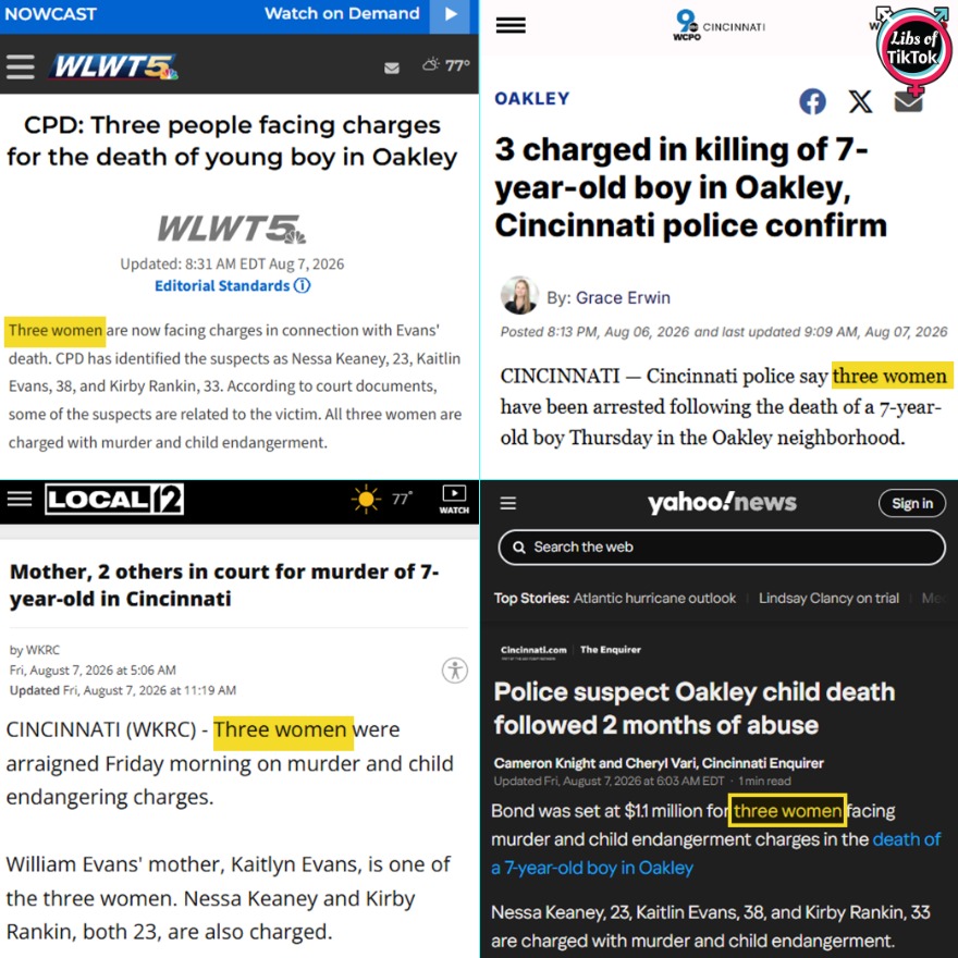 libsoftiktok's tweet photo. ANOTHER HOAX JUST DROPPED

TWO of the three "women" arrested for the M*RDER of a 7-year-old boy in Ohio are actually MEN pretending to be women.

The media is the enemy of the people. https://t.co/hqbhCFRWkg
