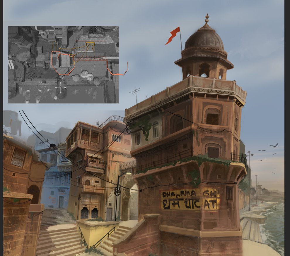 rollingenocide's tweet photo. Glad to have Rye Mac working again on Dharma for @CounterStrike 2 along with @PHRISK3D and @_mattburdette_. He is the one who arted the CS:GO version of de_dharma. Here's some progress comparison showing Tbase:
Greybox by me.
Artpasses by Phrisk. 
And Concept by Rye Mac. https://t.co/J3JfNmntLc