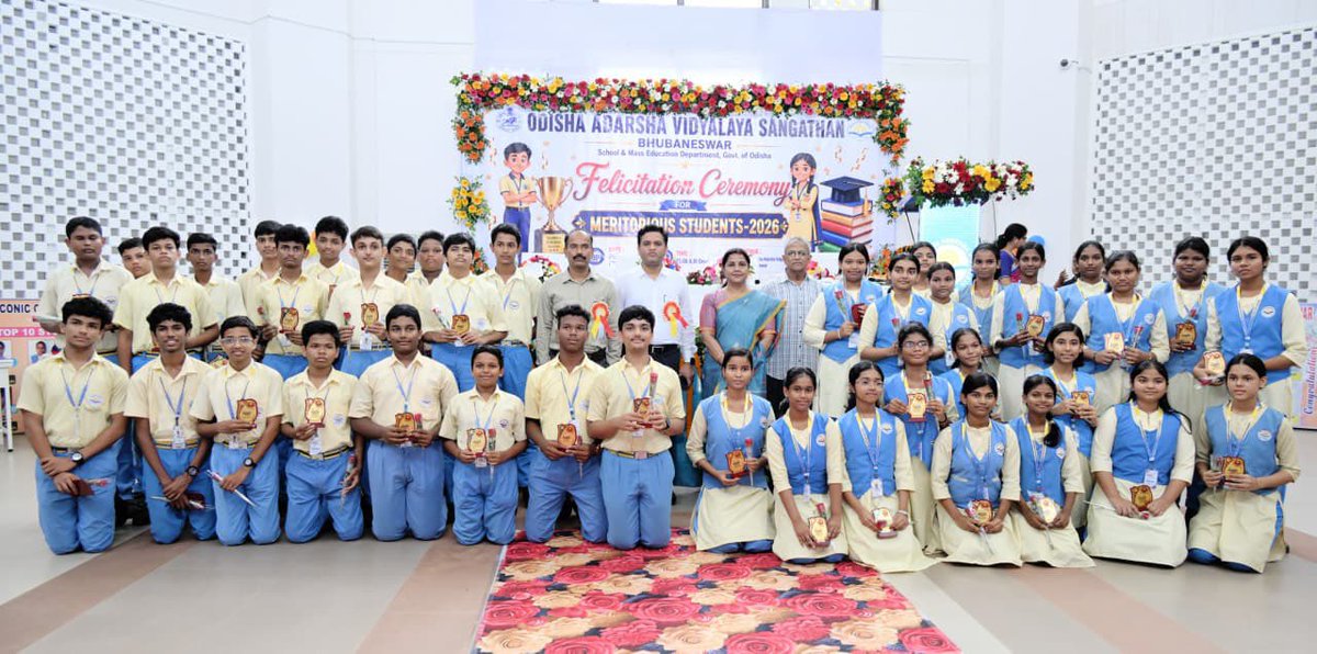 SMEOdisha's tweet photo. Meritorious students of Odisha Adarsha Vidyalayas (OAVs) were felicitated at the Iconic OAV, Andharua, Bhubaneswar, for their outstanding performance in the CBSE 2026 examinations and national-level entrance examinations.

Dr. N. Thirumala Naik, Commissioner-cum-Secretary, honoured the achievers and encouraged them to pursue excellence with discipline and inspire others.

The ceremony recognised top performers in AISSE 2026, AISSCE 2026, JEE, and NEET. Awards, cash prizes, and special incentives were presented to outstanding achievers in recognition of their exceptional academic performance.