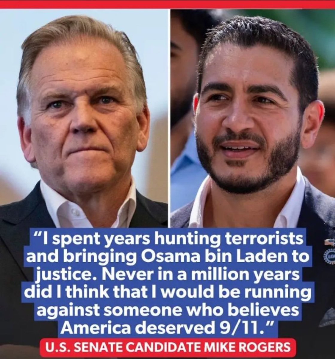 Onkeljoshy's tweet photo. Abdul is linked to the Muslim brotherhood

Mike Rogers worked in auto industry in Michigan, he served this country...there's no way in Hell Michigan's voting for this radical 

Hit that like button if you want Mike Rogers to wipe the floor with this P.O.S... let's go https://t.co/H1MOyGZN61