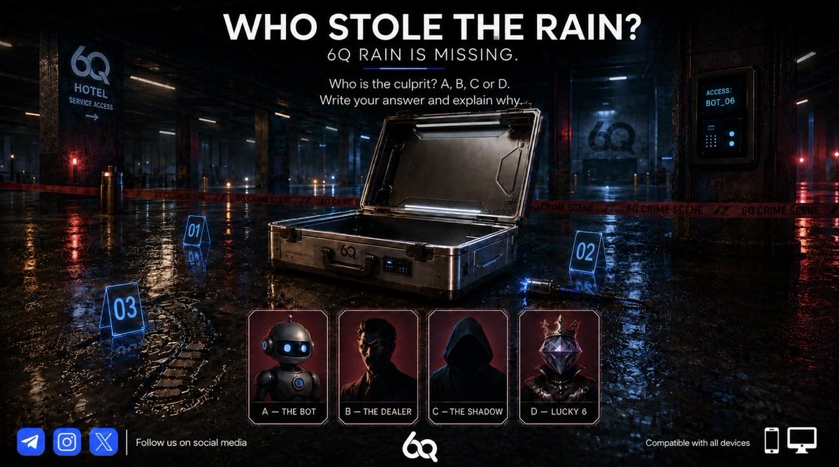 SixQnetofficial's tweet photo. Who Stole the Rain? 

🕵️‍♂️ Leave your guess in the comments along with your reason and win! Everyone with the correct answer gets a NO-LIMITS, NO-RULES $5 REWARD!

🔎 Rules are in the comments. START WINNING WITH 6Q NOW! 💙 https://t.co/odxPpLeJJQ