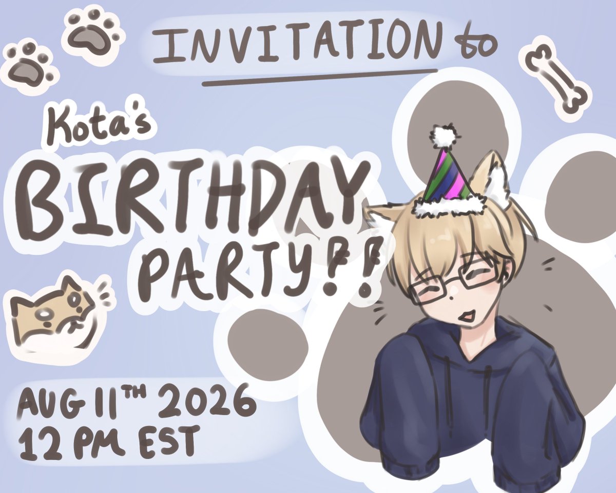 KotaVtuber's tweet photo. MY BIRTHDAY IS NEXT WEEK AND YOU'RE ALL INVITED!!

🎨: @iseuleasel https://t.co/lhjGJYMefx