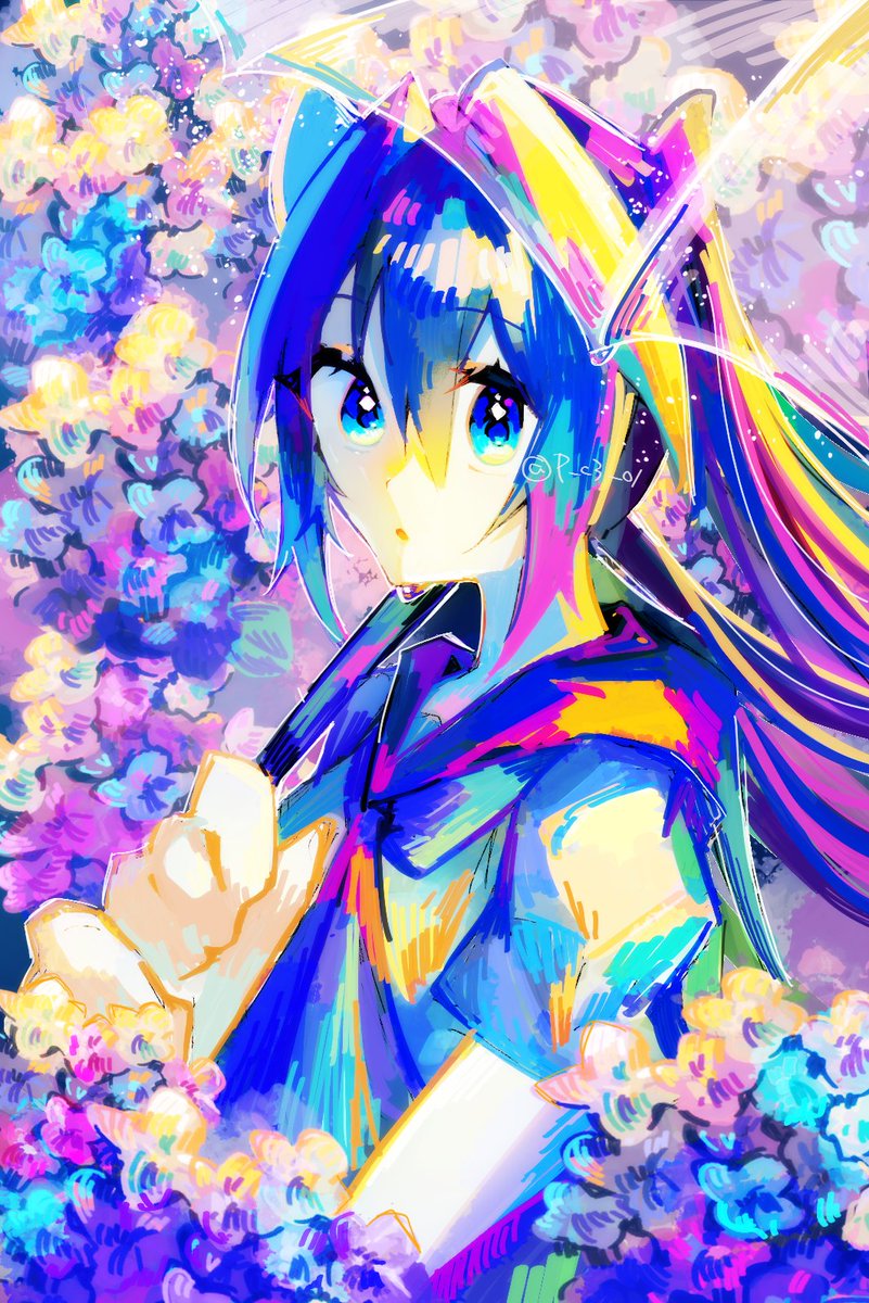 P_c3__01's tweet photo. 毎日初音ミク書いて成長のっける【286日目】
いつしか書いてたあじさいミクさん　#花の日　#初音ミク https://t.co/tv9IcWQYUk
