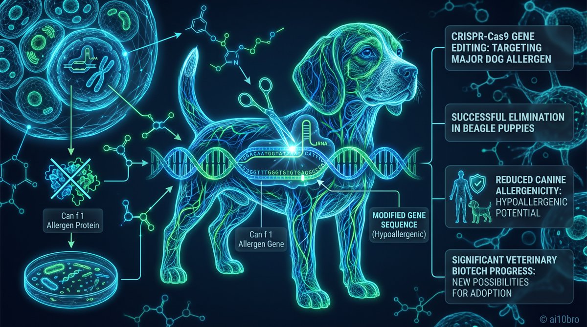 ai10bro's tweet photo. A biotech startup has successfully eliminated a major dog allergen in beagle puppies using CRISPR technology. https://t.co/FOK4iaCNYh
