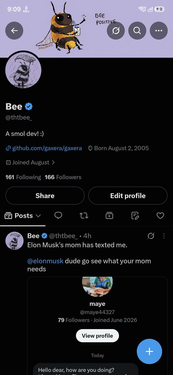 thtbee_'s tweet photo. I can't believe today's day..😭

I completed my first 100 followers.. just 6hrs ago.. and I'm at 166 😳🥹

I can't thank enough to everyone supporting me.. I'm speechless..
Thanks a ton guys :)

Just 34 more for 200 👀.. anyways I'm extremely happy for what I gained today and I thank you all again..

I'm following back everyone. So let's grow together 🐝