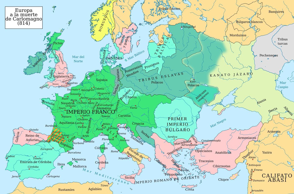 RMedievo's tweet photo. Europa a la muerte de Carlomagno (814). https://t.co/mDbAno6wBX