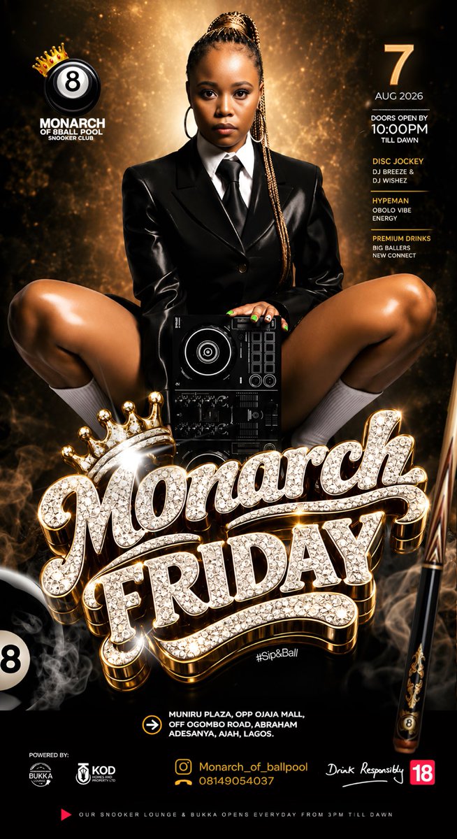 DesignsProfng's tweet photo. #Monarch #Friday Flyer Design for The Monarch of 8Ball Snooker Club.
Designed by @Nvmero_ https://t.co/6w3ldRcXV6
