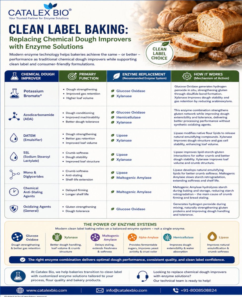 CatalexBio's tweet photo. Replace chemical dough improvers with clean label enzyme solutions. Improve dough strength, loaf volume, crumb softness & shelf life with application-specific bakery enzymes.
https://t.co/tGSgziEQOO
#CleanLabel #BakeryEnzymes #CatalexBio https://t.co/3xl1InyDuB