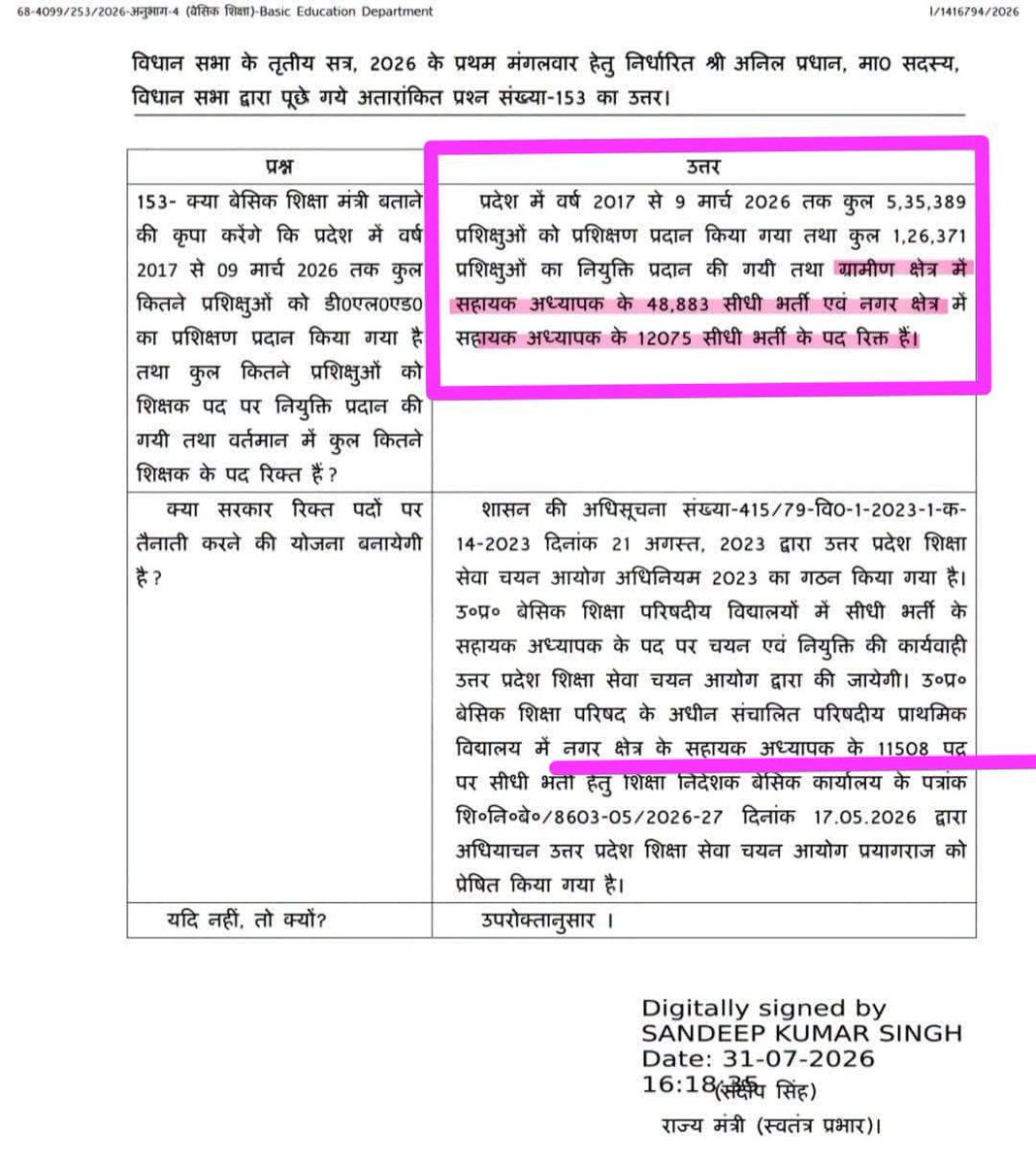 JayG7777's tweet photo. @ravish_journo
@RahulGandhi सर UP में प्राथमिक शिक्षक भर्ती का भी मुद्दा उठाए

8साल से भर्ती नहीं आई है
20लाख डीएलएड युवक हताश और परेशान है

विधानसभा में 12075 नगरीय + 48883ग्रामीण =60958 पद रिक्त बताए

परंतु भर्ती सिर्फ 11508देने की बात करते है

हमें #60हजार का विज्ञापन चाहिए 🙏 https://t.co/BAjSRBaVk0