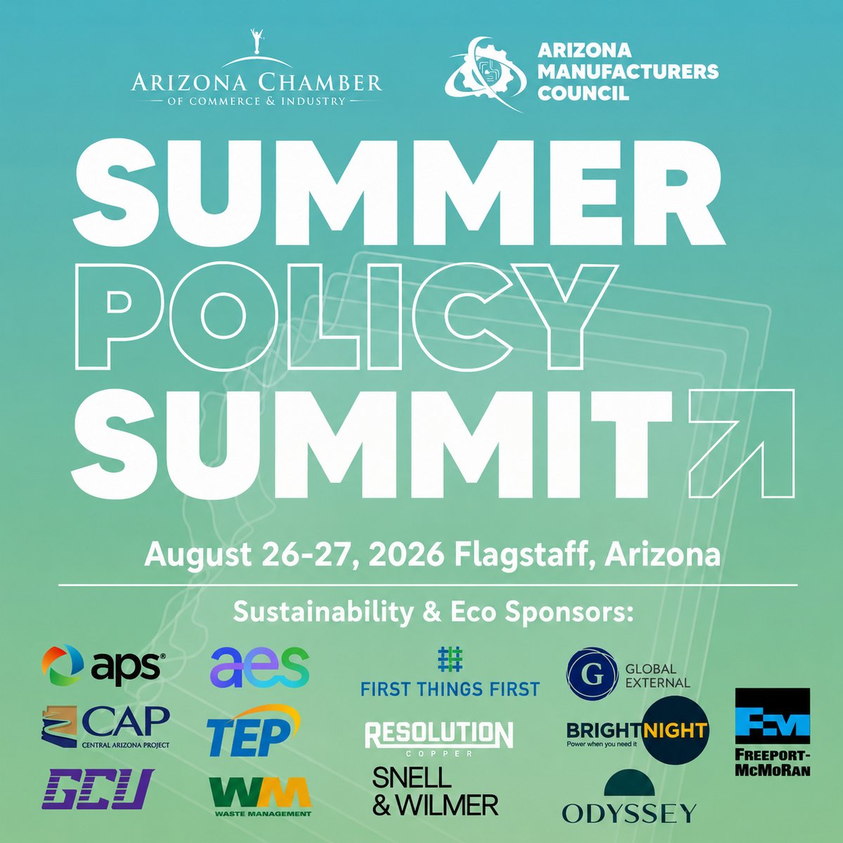 AZChamber's tweet photo. Still time to join us in Flagstaff for our Summer Policy Summit! 🌲

We'll be talking water, infrastructure, AI, energy, regulatory policy, economic development and more with some of the leading experts on these issues.

Plus: a special keynote appearance from @OhioChamber CEO @stevestivers, who will join @dbseiden for a conversation on the importance of  saying yes to growth, investment and new development.

Big thanks to our Summit Sponsors @intel, @QuikTrip, @SRPconnect, @CapitalPower and @InsidePMI, along with all of this year's supporters. 👇

🔗 REGISTER: https://t.co/pREfJX6dWI