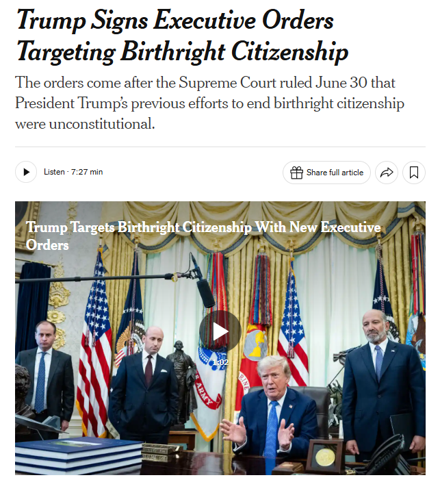 MarkWarner's tweet photo. Trump has tried and failed to undermine birthright citizenship before. The Constitution was clear then, and it’s clear now. https://t.co/zb0BqrmrGL