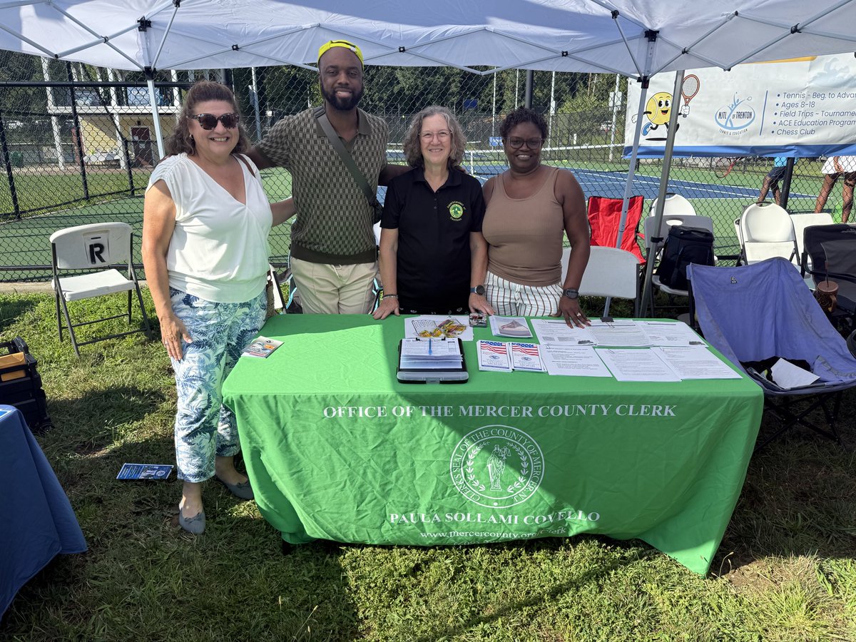 MercerClerk's tweet photo. National Night Out in @MercerCo_, New Jersey was a success! I caught up with friends and officials in #Trenton, #Ewing &amp; #Princeton. We had voting info booths in these towns (pictured) &amp; #Lawrence &amp; #Hopewell Townships! Congratulations to the police &amp; fire depts. on a great #nno https://t.co/DtAovCHMZ5