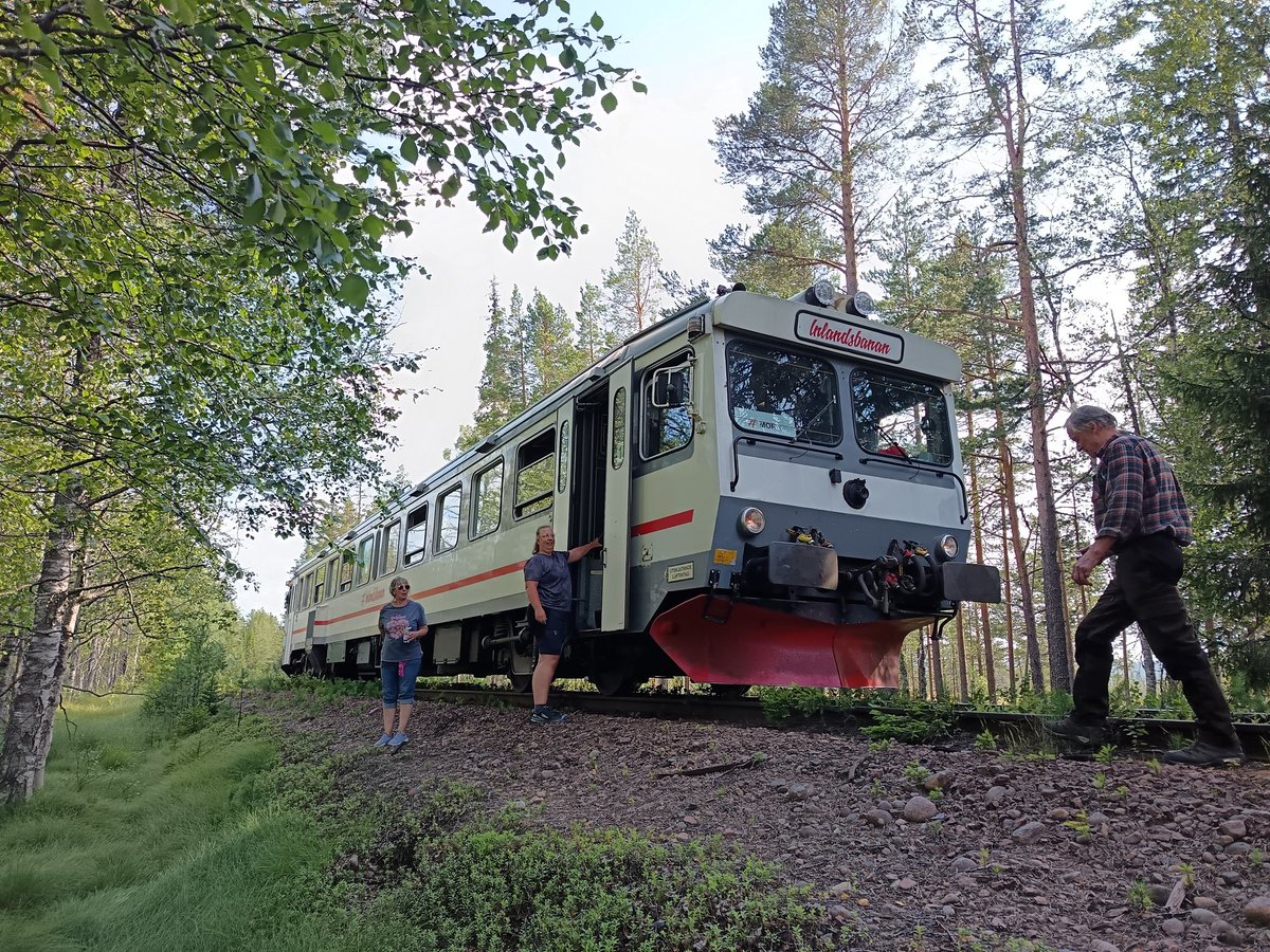 psilva222's tweet photo. When you are traveling on a train and there is a tree in the middle of the tracks... just have to cut It. Enjoy Inlandsbanan in Sweden @InlandsbananAB #railfans #trains https://t.co/Gz29wkSEtw