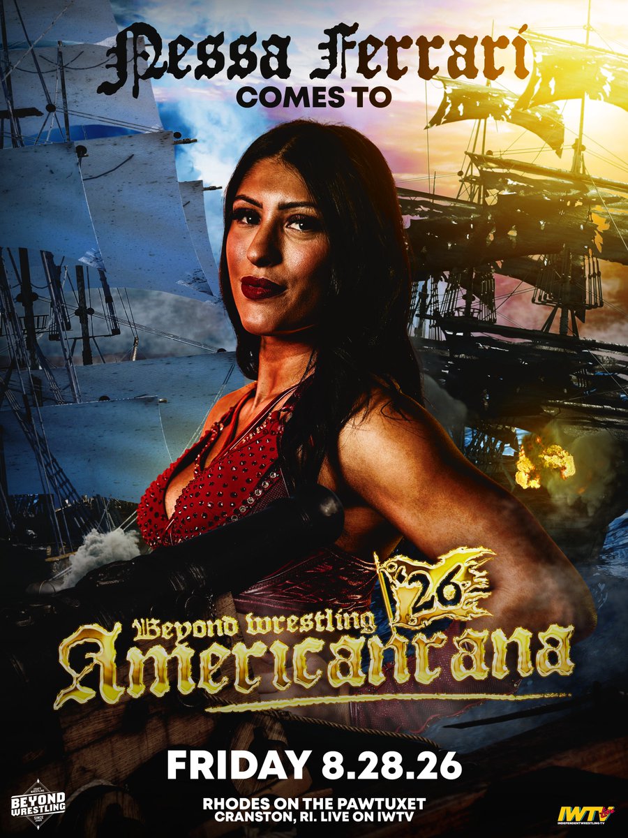 beyondwrestling's tweet photo. THREE WEEKS AWAY: Beyond Wrestling "Americanrana '26" at Rhodes On The Pawtuxet in Cranston, RI on Friday, 8/28/26!

Lineup &amp; tickets: https://t.co/rkwMJ1W27b

Featuring:
@CharlesMas0n @nessa_ferrarii @RickeyShanePage @thespotlightJZ @RealMMartinez @Ortiz_Powerful @thejongresham https://t.co/AT41JxlCwN