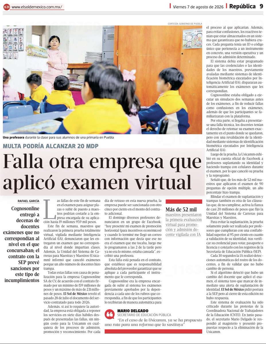 thenobatou's tweet photo. 🧵Maestros de la @SEP_mx que aplicaron el examen para promoción denunciaron que les entregaron un examen que no les tocaba... Por este error, la @USICAMM_OFICIAL podría sancionar a la empresa con casi 20 millones de pesos.

https://t.co/hNomiubOwb https://t.co/uj5qwZO7R2