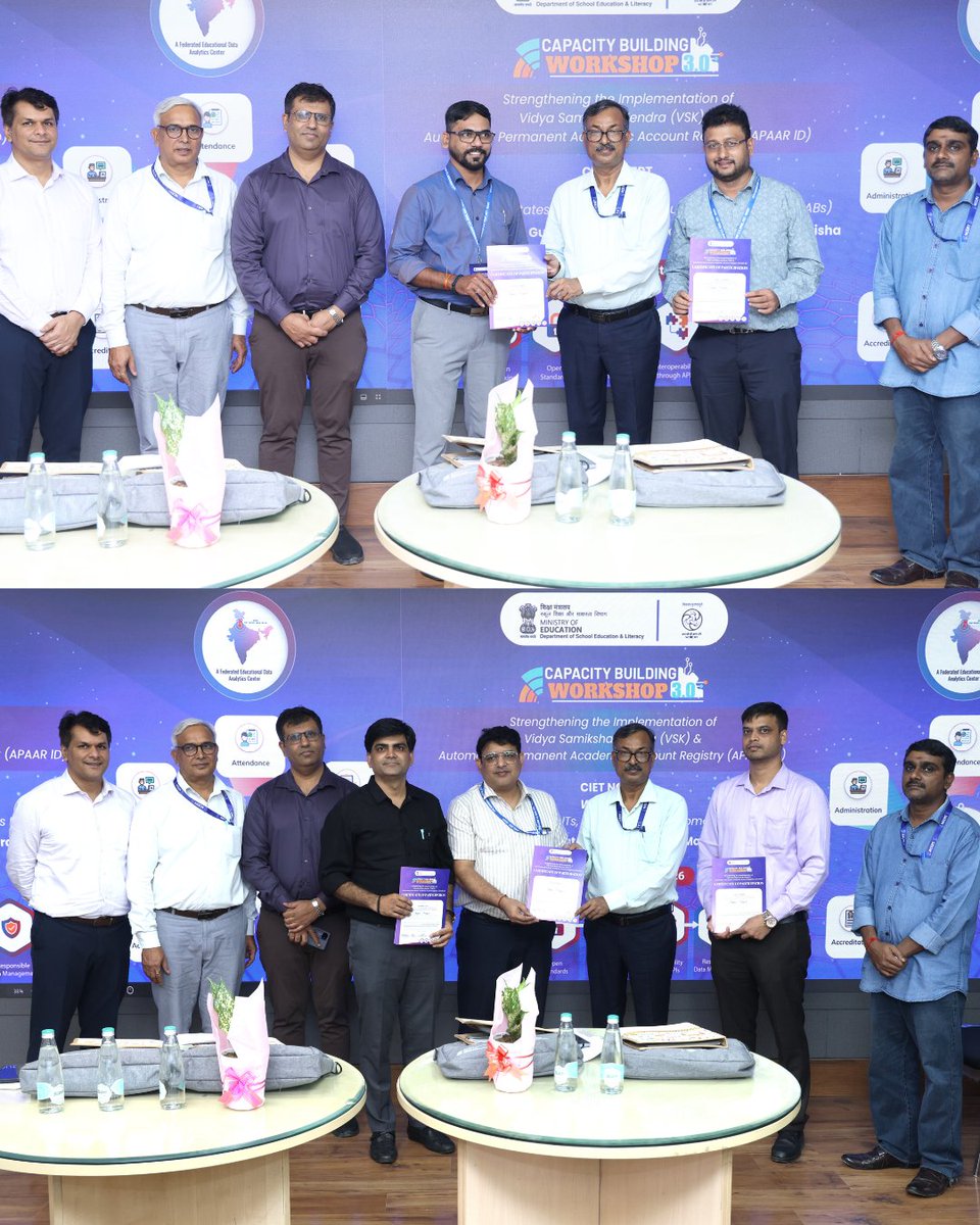 ncert's tweet photo. The session was graced by Prof. Amarendra P. Behera, Joint Director, CIET-NCERT, and Prof. Sirish Pal, Head, DICT, CIET-NCERT. Certificates were distributed to participants from Odisha, Maharashtra, Madhya Pradesh, Gujarat, Goa, Dadra & Nagar Haveli and Daman & Diu, along with officials from Central Autonomous Bodies and NCERT.

The programme concluded with a Vote of Thanks delivered by Dr. Rajesh D., Associate Professor & National Coordinator (VSK) and Dr. Satyabhushan, Associate Professor & National Coordinator (VSK).

Stay tuned! The next batch of Capacity Building Workshop 3.0 will continue the journey of strengthening the implementation of VSK and APAAR ID across States and Union Territories.

#VSK #APAAR #state #ncert #ciet #RVSKVV
