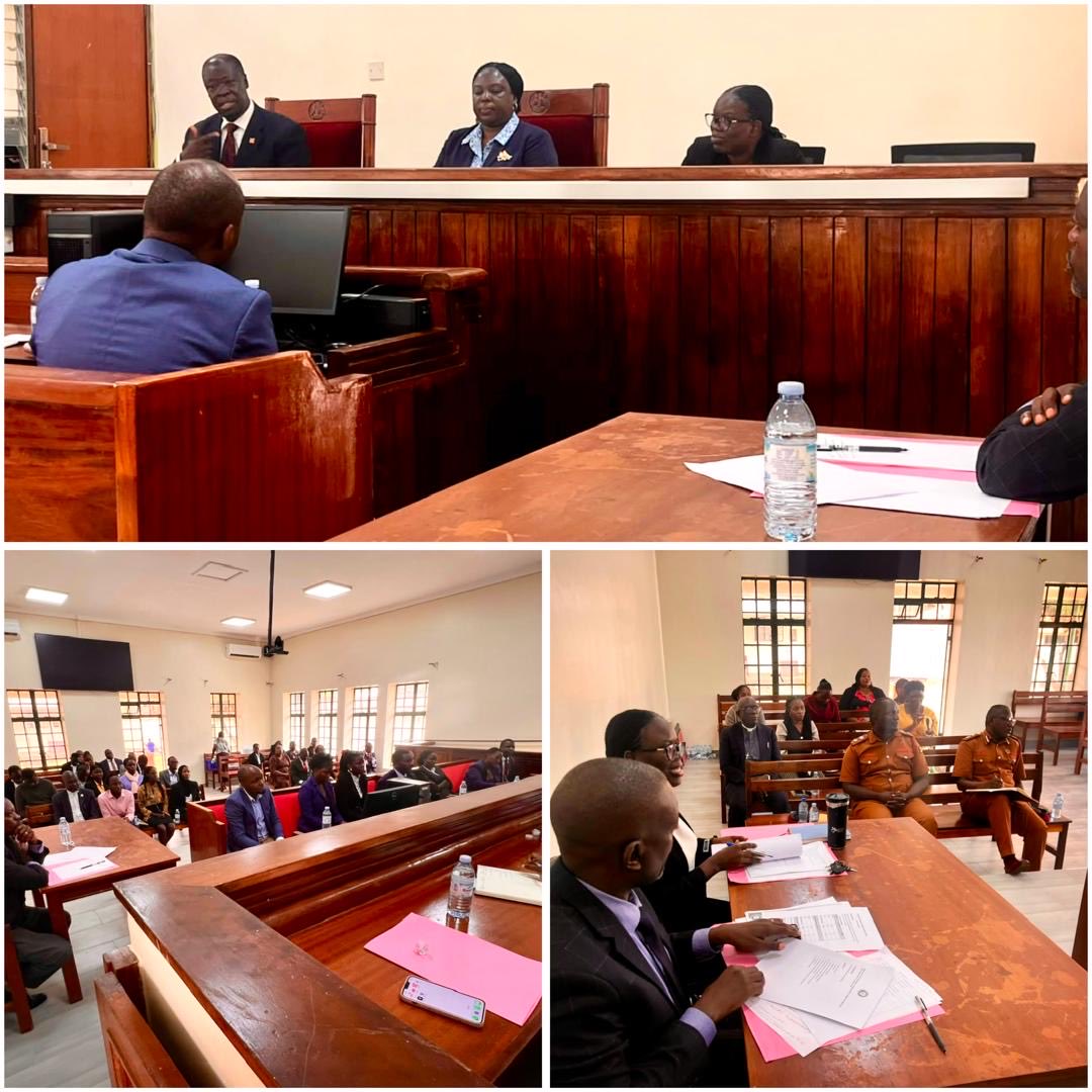 JudiciaryUG's tweet photo. The Jinja High Court Circuit yesterday convened a Bar-Bench Meeting and a Regional Coordination Committee (RCC) Meeting aimed at strengthening collaboration among justice sector stakeholders. The meetings were held to address challenges affecting service delivery, and identifying practical strategies to improve court performance and enhance access to justice.

The meetings were chaired by the Head of Circuit, Justice Lawrence Gidudu who was flanked by the Resident Judge, Lady Justice Joanita Bushara. The meetings brought together judicial officers, representatives of the Bar, and key justice sector stakeholders to discuss matters relating to the efficient administration of justice within the Circuit.

Notably prewere HW Robert Mukanza, Deputy Registrar, Jinja High Court; and HW Fiona Sheilla, Chief Magistrate, Jinja Chief Magistrate’s Court, alongside representatives from partner justice institutions.

The discussions focused on strengthening coordination between the Bench and the Bar, improving case management, enhancing inter-agency collaboration, and addressing operational challenges affecting timely disposal of cases and service delivery.

The Regional Coordination Committee meeting also provided a platform for justice sector institutions to review collaborative efforts, identify emerging challenges, and reaffirm their commitment to working together to improve the administration of justice within the region.

The Jinja High Court reiterated its commitment to fostering strong partnerships with justice sector stakeholders as a means of enhancing efficiency, promoting accountability, and strengthening public confidence in the justice system.