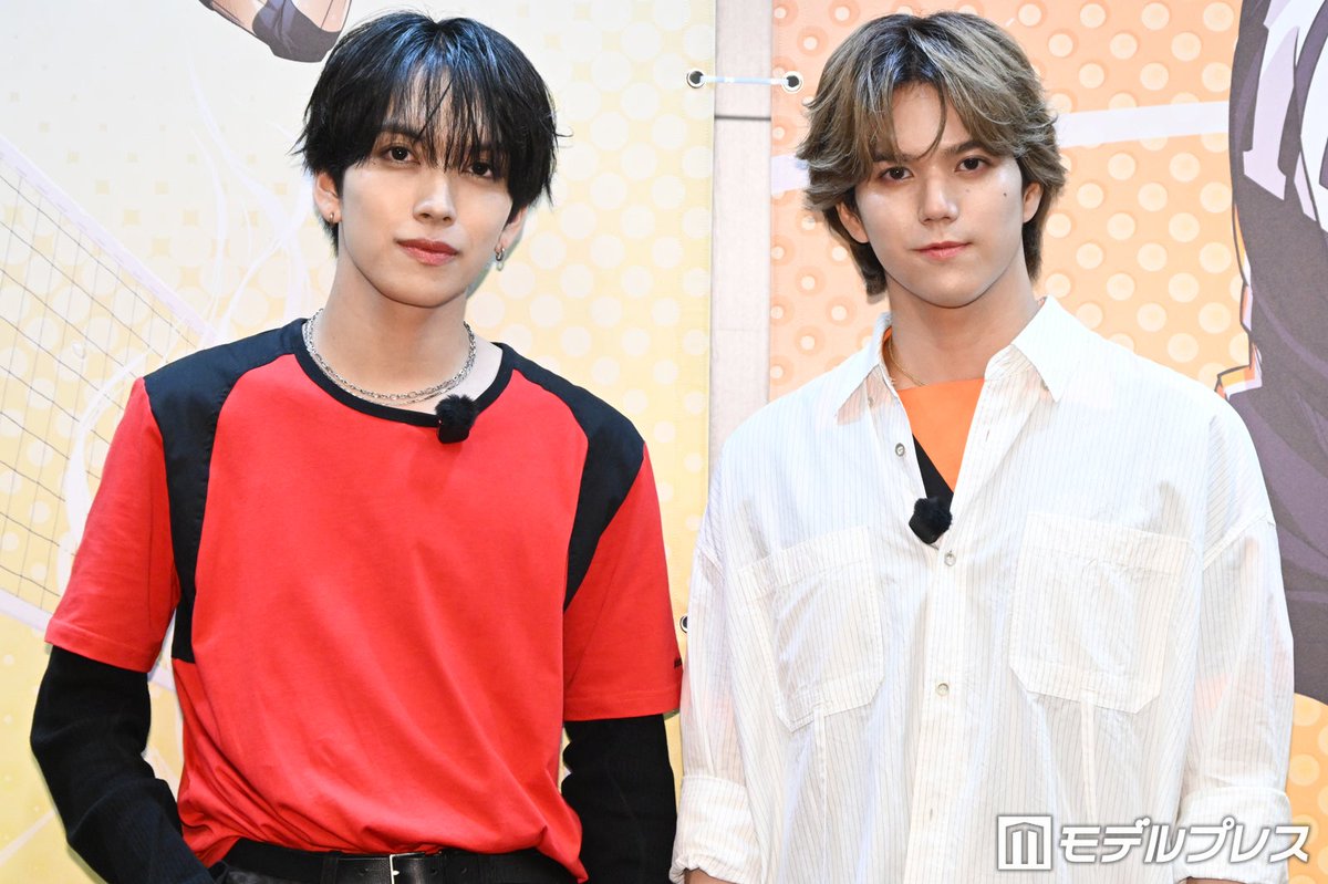 modelpress's tweet photo. 【写真追加📸】MAZZEL・EIKI＆RAN
「ハイキュー！！オンザコート」囲み取材🏐
https://t.co/emsNb6yaRu

▫️RANの最高到達点は“287cm”✨
「体感400cmぐらいいったかなと（笑）」
▫️EIKI「ハイキュー！！」に救われた過去
「人生のバイブルと言っても過言ではない」 https://t.co/kl0N7MMFld