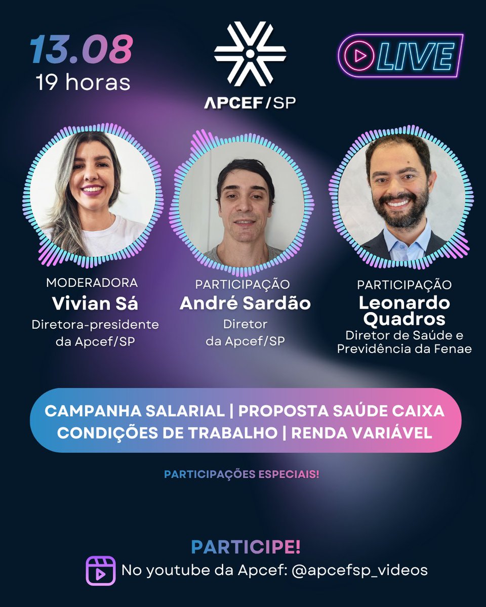 apcefsp's tweet photo. O encontro será um espaço de informação e diálogo sobre os desafios enfrentados pelos empregados da Caixa e as principais reivindicações da categoria. 

 ➡️ Saiba +: https://t.co/ehShtMjYaQ 

#CampanhaNacional #SaúdeCaixa #EmpregadosCaixa #ApcefSP #Bancários https://t.co/Vie8iJZa91