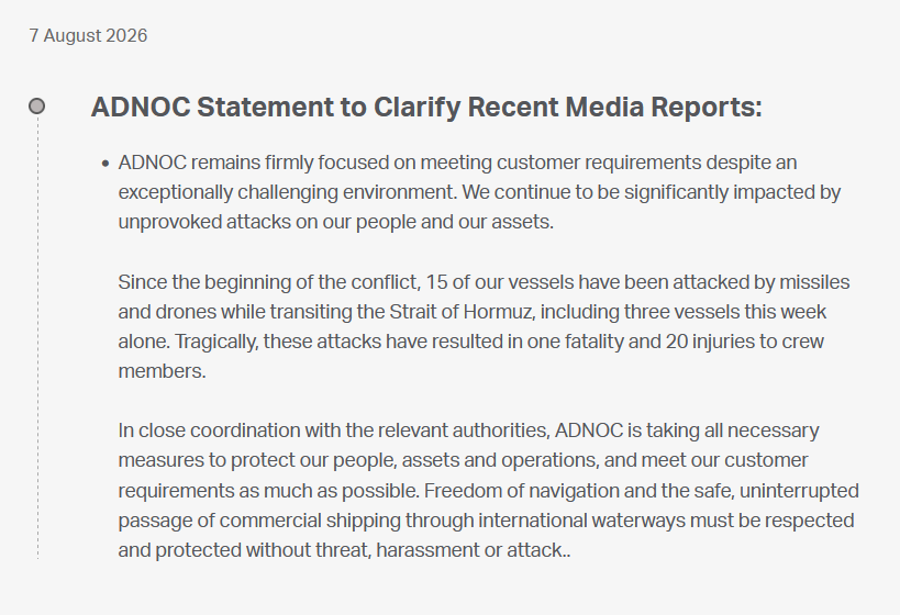FaytuksNetwork's tweet photo. The Abu Dhabi National Oil Company (ADNOC) says three of its vessels were attacked by missiles and drones this week in the Strait of Hormuz, in a statement issued by the company. https://t.co/u5GlmXX687