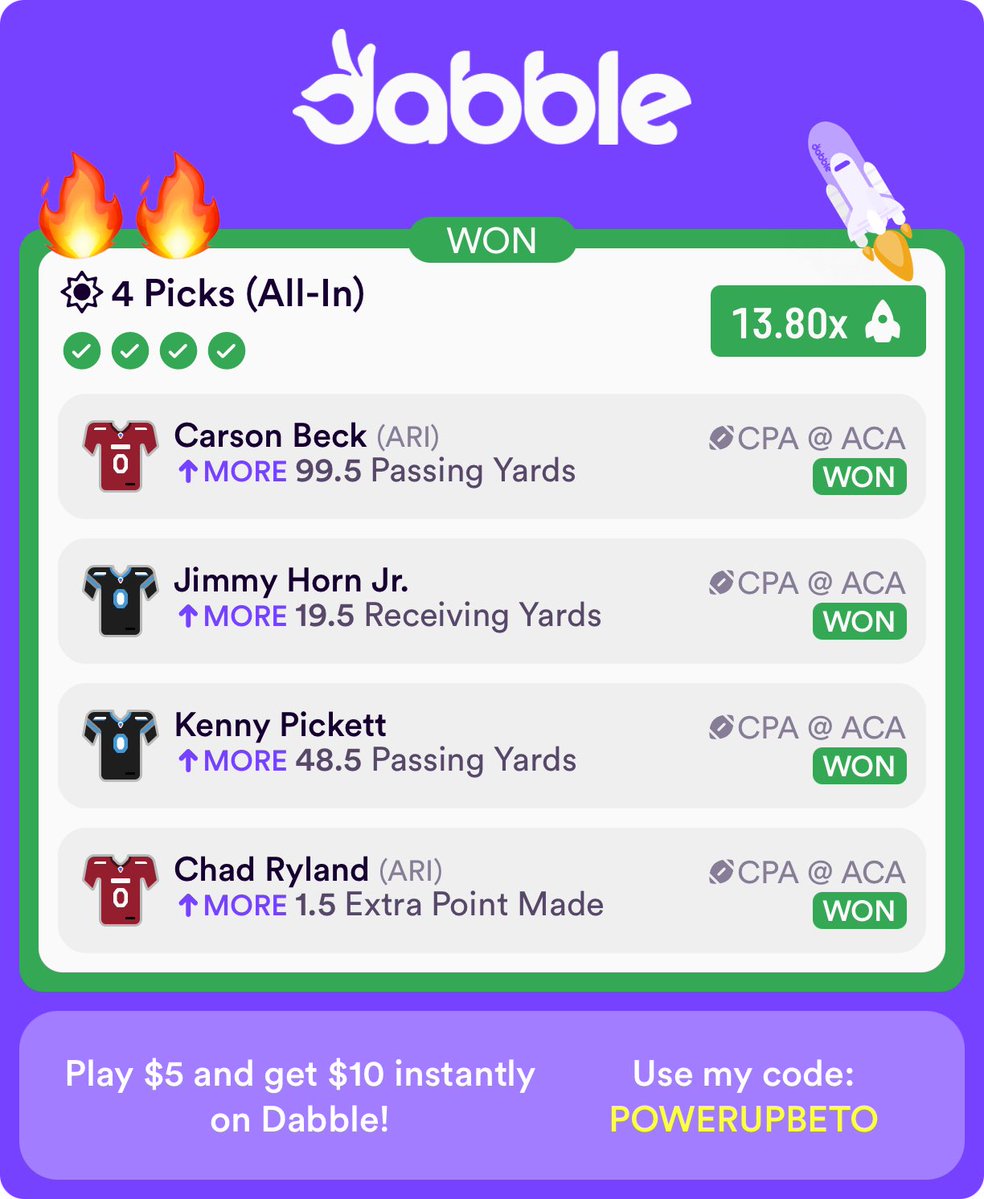 beto61904_'s tweet photo. NFL PRESEASON YESTERDAY
LATE PICK $69πΈπΈ
#nfl #dabble #picks https://t.co/VEi4617BV8