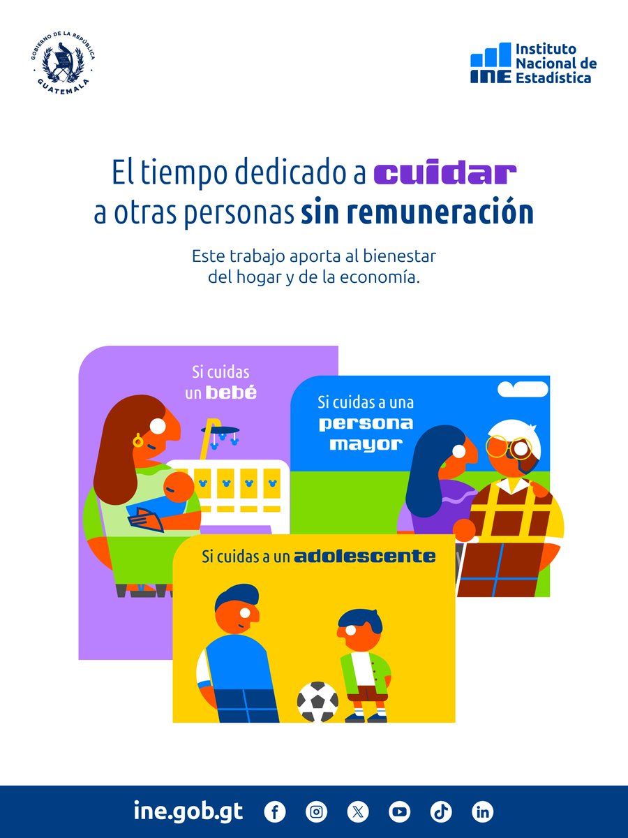 INE_Guatemala's tweet photo. A través de esta encuesta, el INE recopilará información sobre el tiempo que la población dedica a sus actividades cotidianas, generando datos que permitirán comprender mejor la organización de la vida en los hogares guatemaltecos. 👥⏰
#INE #ENUT #EstadísticasOficiales https://t.co/3wvI75vkOw