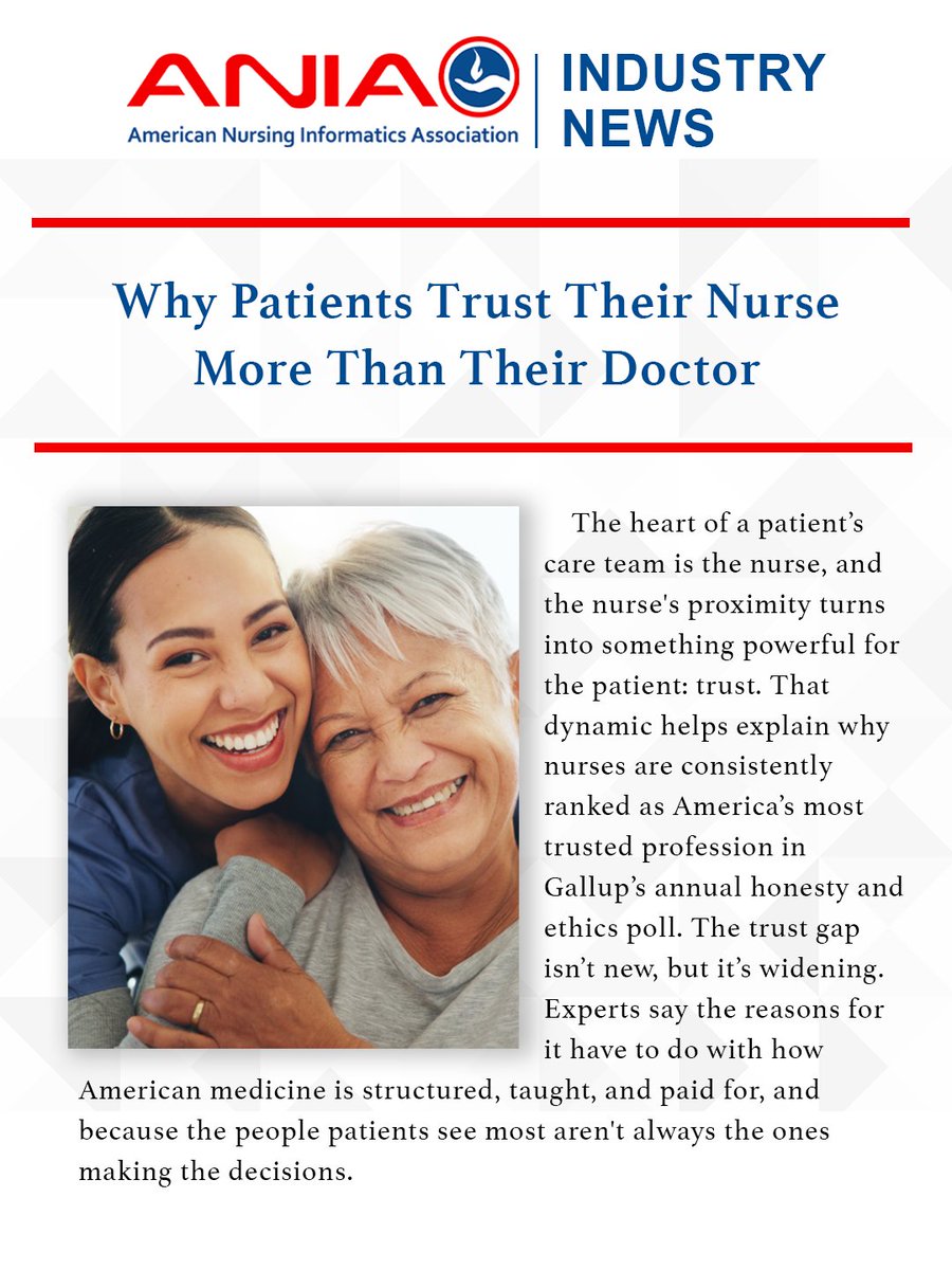 ANIAinformatics's tweet photo. Nurses are consistently ranked as America's most trusted profession in Gallup's annual honesty and ethics poll. Experts say the reasons for this have to do with how American medicine is structured, taught, and paid for.

Read more 👇
https://t.co/yMcDSRj25l

#IndustryNews https://t.co/7FqG2C2QZi