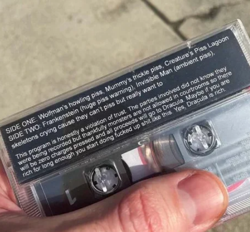 Shrodingers_Rat's tweet photo. Picked up this gem at @JohnnyChorizo3's yard sale today. I wanted the "Bride of Frankenstein Had Manster Orgasm" but @ShlimPickens5 already bought it to listen to while mowing.

I miss all the great deals. https://t.co/ECrOGri0pG