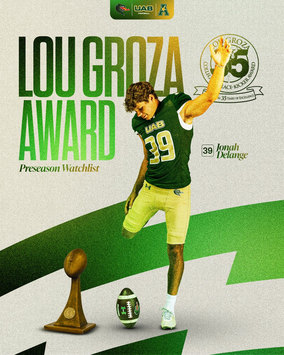 UAB_FB's tweet photo. Delange Named to the 2026 Lou Groza Award Watch List 🏆 

📰 https://t.co/st8Yv27HN1 

#WinAsOne | @LouGrozaAward https://t.co/IobXU6ejHU