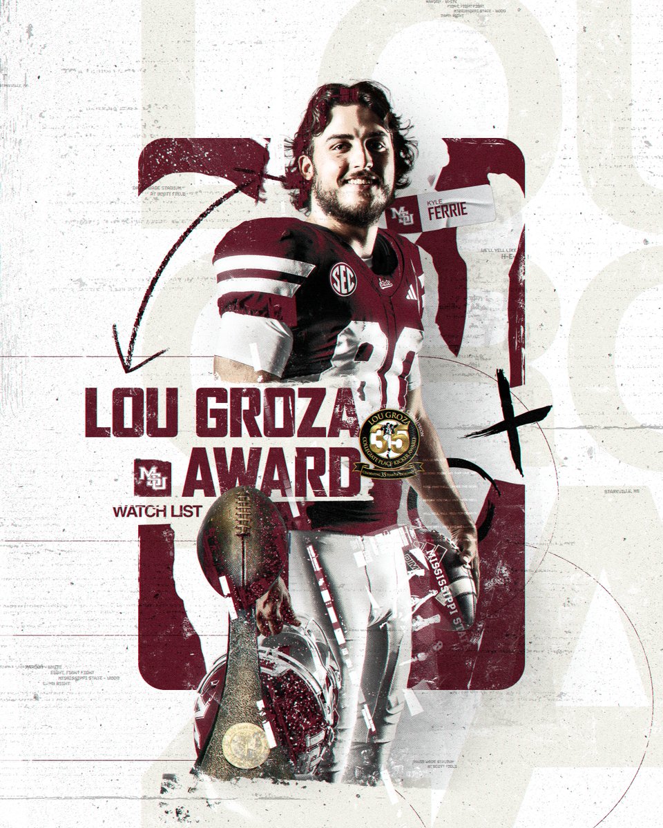HailStateFB's tweet photo. Kyle Ferrie Earns His Spot On The @LouGrozaAward Watch List!

#HailState || @ferrie_kyle https://t.co/cHkPDNek0A