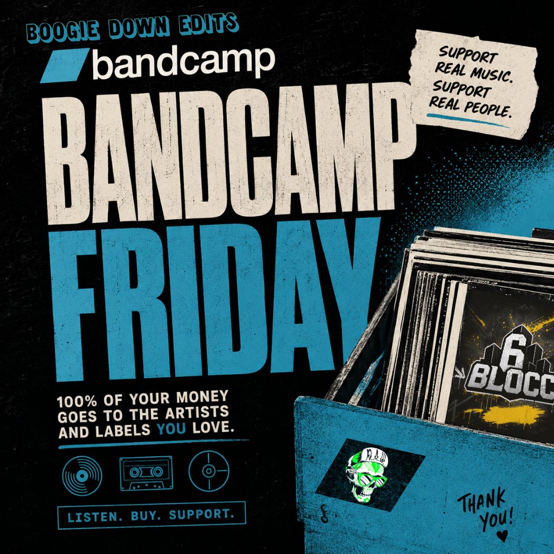 6blocc's tweet photo. IT'S BANDCAMP FRIDAY!

6BLOCC BANDCAMP (sample packs / remixes)
BOOGIE DOWN EDITS BANDCAMP (house edits)
MICTLAN BANDCAMP (r.a.w. releases)

Your support never goes unnoticed. 
Independent labels can not exist without
actual paying customers. https://t.co/k5VkT1qDAX