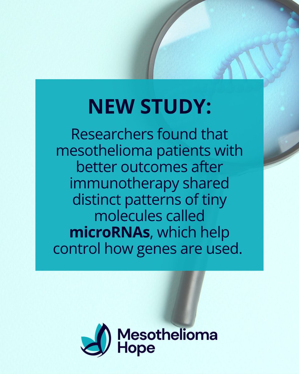 Meso_Hope's tweet photo. A recent review of seven #mesothelioma clinical trials found that immunotherapy improved overall survival, with the greatest benefit seen in patients with distinct patterns of microRNAs.

Read more: https://t.co/jsmGVWoxEw https://t.co/F1MktROT0K