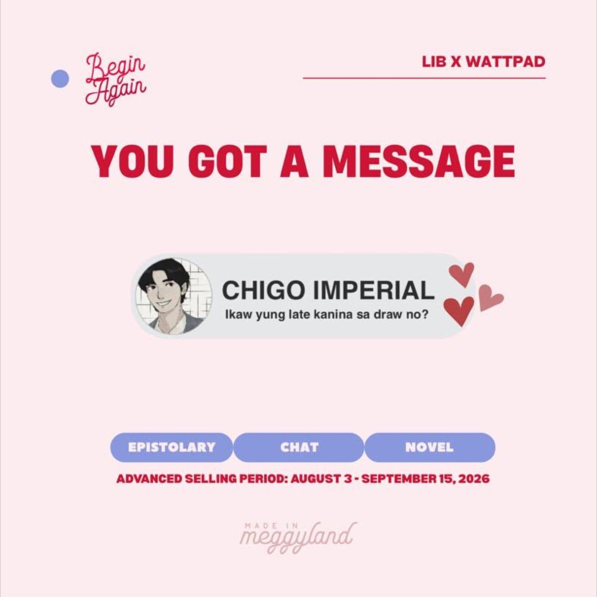 lovemeggyland's tweet photo. Incoming! 🔔

𝘊𝘩𝘪𝘨𝘰 𝘸𝘢𝘯𝘵𝘴 𝘵𝘰 𝘴𝘦𝘯𝘥 𝘺𝘰𝘶 𝘢 𝘮𝘦𝘴𝘴𝘢𝘨𝘦.

It’s 8.8! Now’s your chance to grab a copy of Begin Again I &amp; II. Don’t let it stay in your carts for long! TIME TO CHECK OUT! Don’t miss it. 😉

Begin Again I:
https://t.co/0JeuT2BFHN https://t.co/s68KYwfH2m
