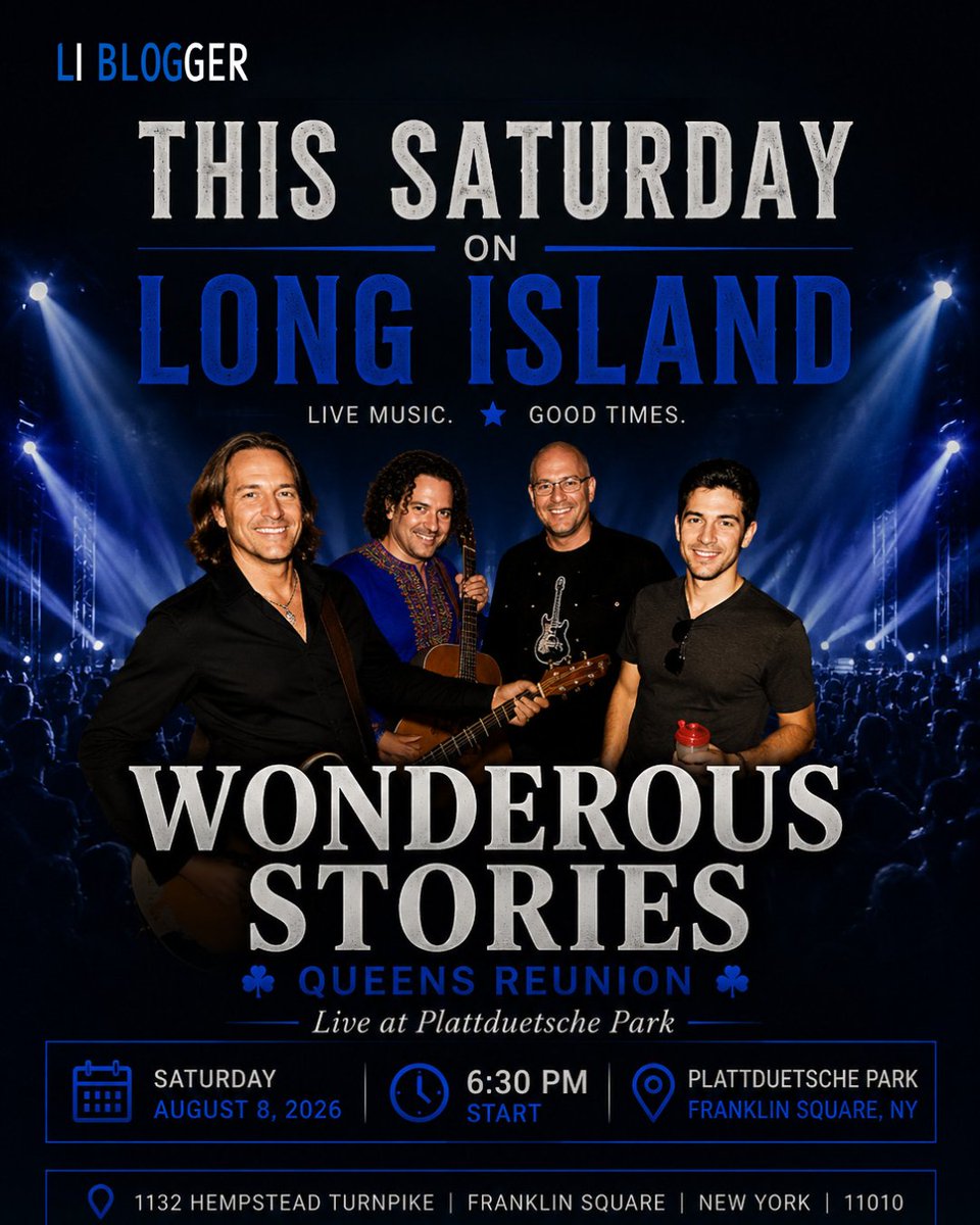 RaeParth2's tweet photo. Live music takes over Long Island this Saturday! 🎸
Catch Wonderous Stories at their Queens Reunion.
📅 Aug 8 | 6:30 PM
📍 Plattduetsche Park, Franklin Square
Save the plan & tag your crew!
#LongIsland #LiveMusic #FranklinSquare #LIBlogger https://t.co/qiYsZxNgRL