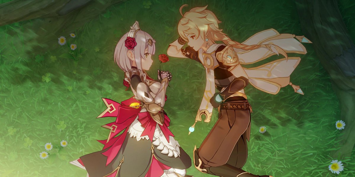 RobertoRS__'s tweet photo. @Herstryp A día de hoy me sigue dando risa ese discurso de que genshin no tiene fanservice, no tiene self inserts ni nada de eso cuando literalmente uno de los primeros encuentros son esto, y ya ni hablemos de que personajes poderosos actúan como adolescentes con Aether/Lumine xD https://t.co/fq2YyQRmMi