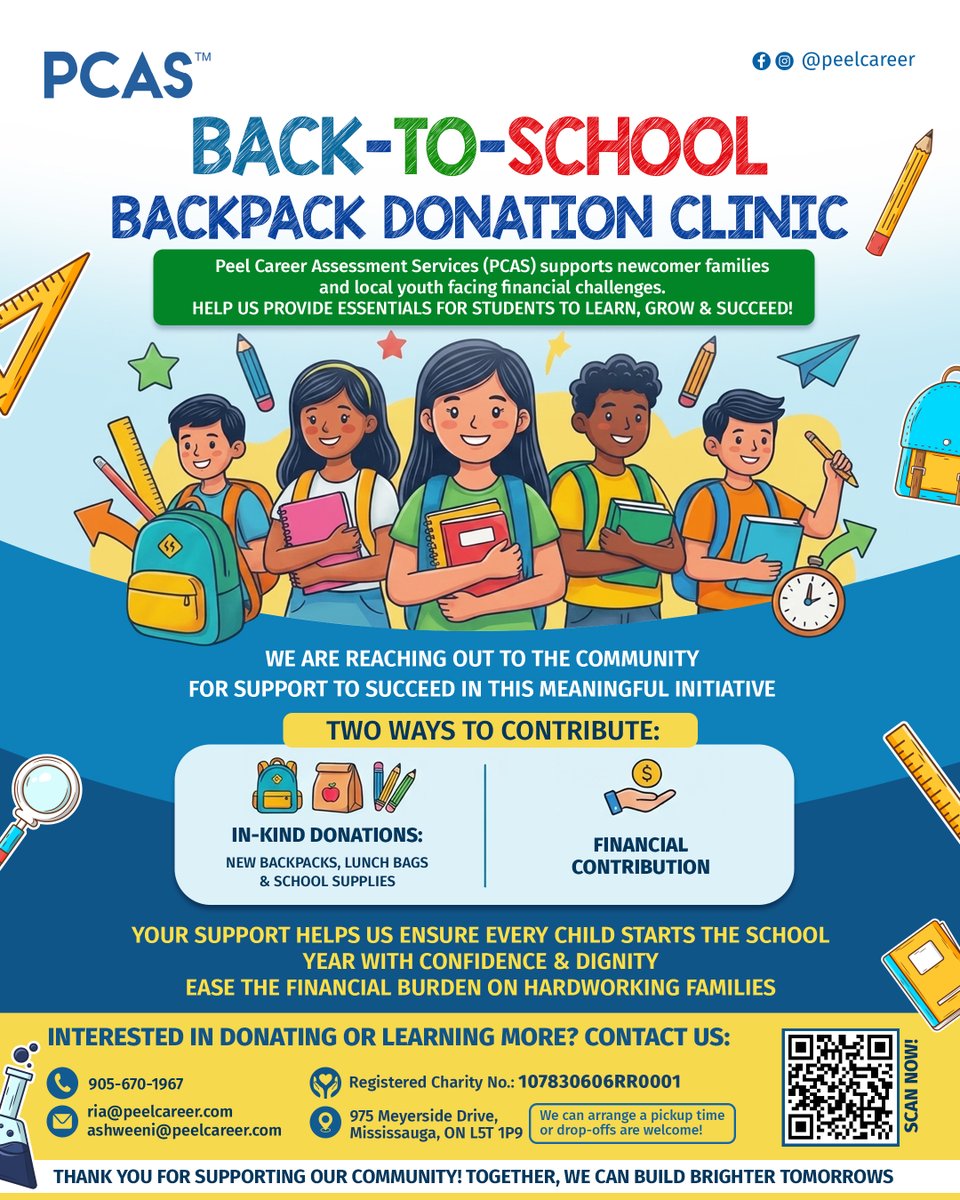 pcas_es's tweet photo. Help students start the school year with confidence. ๐ PCAS Back-to-School Backpack Donation Clinic supports newcomer families and local youth facing financial challenges.
Donate new backpacks, lunch bags, school supplies or financial support.
https://t.co/uSMceSsxAk
#PCAS https://t.co/nQTphubDho