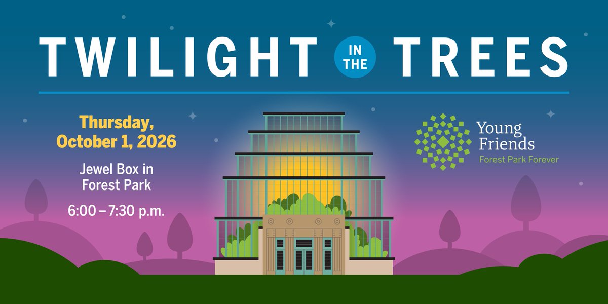 ForestPark4Ever's tweet photo. You’re invited to join the Young Friends of #ForestPark4ever for Twilight in the Trees on October 1 ✨ Celebrate 150 years of Forest Park at the Jewel Box with 150 of your closest friends.  https://t.co/gT3i91hEnG https://t.co/SQGVxHEGrv