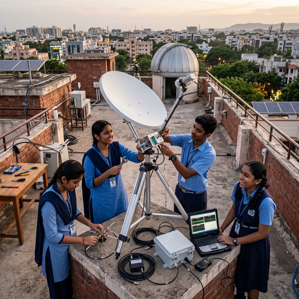 th3ankit's tweet photo. A school with digital screens but zero optics equipment is a cinema, not a lab.

Real STEM education requires tactile hardware—lenses, sensors, radio antennas, and telescopes.

Give children tools, not just screens.

Follow @SPACE_India | https://t.co/CmwqFEJXL0 https://t.co/wUfq46uHoW