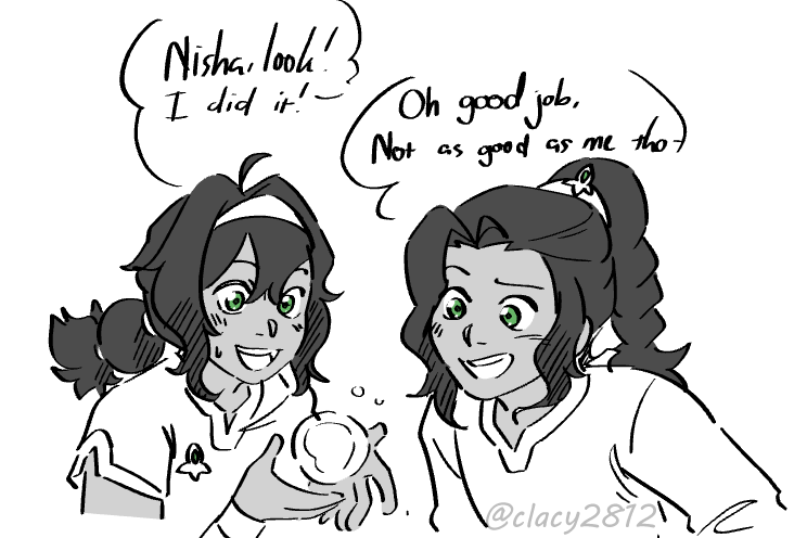 ClacyYe's tweet photo. Headcanon Korra seeing the twins she thought of this (she misses her wife)

#avatarsevenhavens #korra #pavi #nisha https://t.co/fmzaLUKXyd