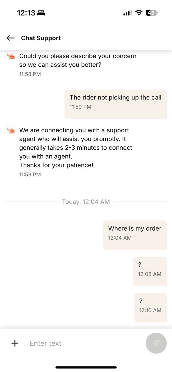 sunita007's tweet photo. Now neither the delivery person nor the support answer the calls msgs . And they update the time Will deliever till 11 am tomorrow. @Apollo24x7 you guy wants me to not sleep till
Morning and wait for the agent . Such a pathetic service you are giving @consumercourtin https://t.co/c4MfDoEW9h