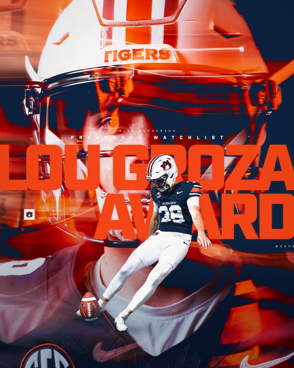 AuburnFootball's tweet photo. One of the nation's best 🎯🦅

@AlexMc83 has been named to the @LouGrozaAward Watch List. https://t.co/tJTZKMvxjN