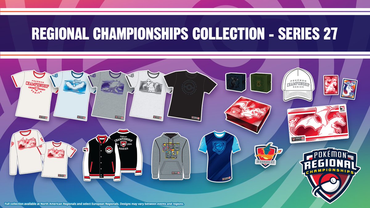 playpokemon's tweet photo. Regional Championships merchandise is returning for the 2027 season! Check out the new commemorative designs you'll be able to find at select events 🛍️ https://t.co/GsBTTuOuUH