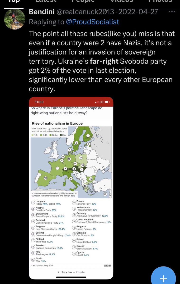 realcanuck2013's tweet photo. @Flex297 @EthanLevins2 Corso, again this proves zero. You’ve shown me 2 photos. Not even clear if the second one is in Ukraine.
U could show me a hundred. It’s irrelevant. 
Ukraine, just like every other country, should do more 2 counter this but it’s not a justification 2 invade. It’s a domestic issue https://t.co/FyfZSi4LoB
