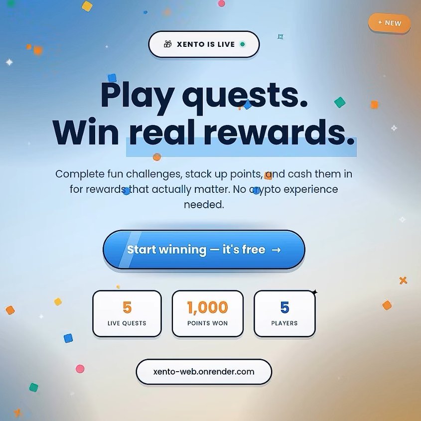 ManrajGillyes's tweet photo. @Xento__ is making quests actually worth doing ๐๐ฅ
Complete quests โ earn points โ claim rewards. ๐
No crypto experience needed, just play and participate.
Curious to see what Xento builds next. ๐
#Xento #XentoQuests https://t.co/17UZZpuqeQ