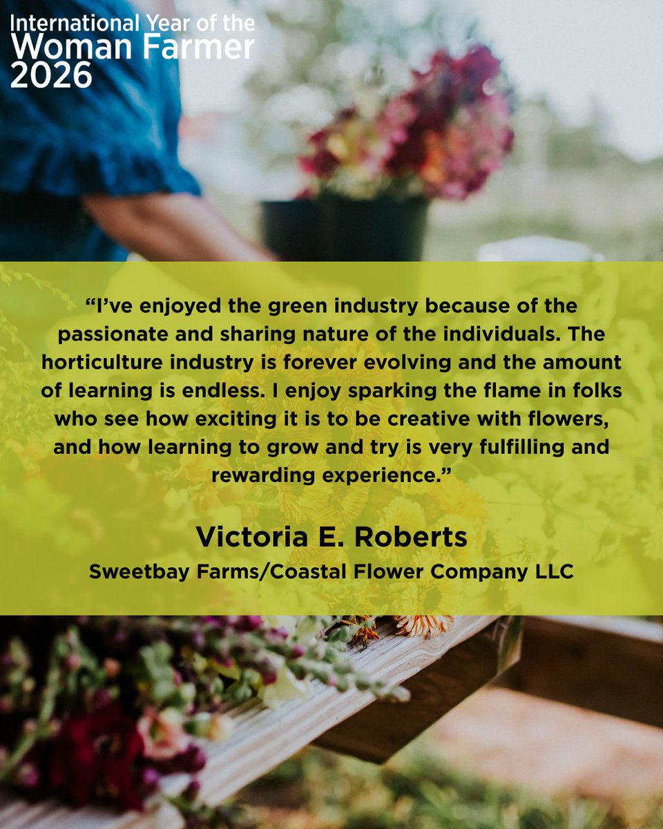 NASDAnews's tweet photo. With 28 years of experience in the horticulture industry, Victoria E. Roberts built her career through continuous learning, creativity and a passion for helping others grow. From landscape design and plant purchasing to flower farming, she continues to expand her knowledge while sharing it with her community through educational classes. In honor of International Year of the Woman Farmer, NASDA is proud to share Victoria's story and celebrate her dedication to agriculture, lifelong learning and inspiring the next generation. Read more: https://t.co/PTQkIoFJ9D