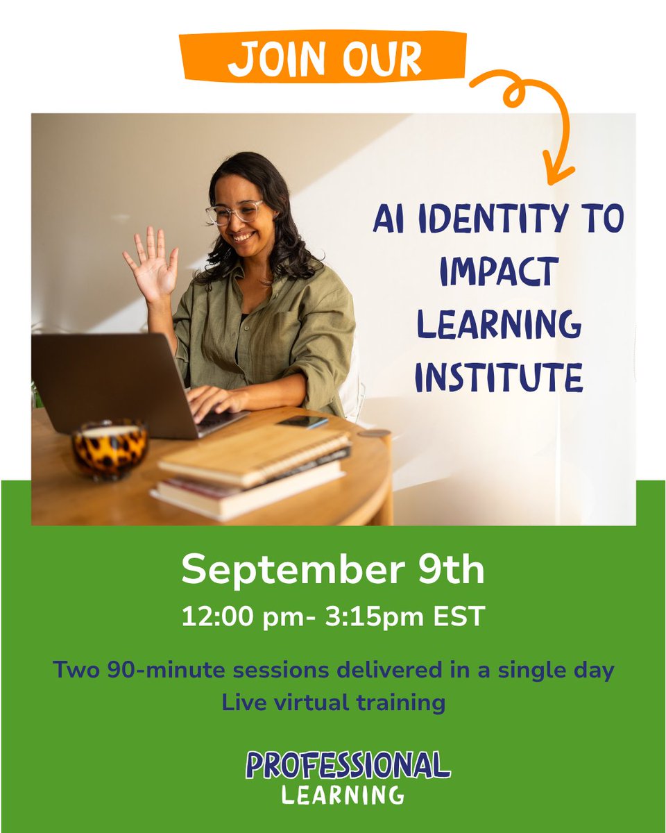 techbridgegirls's tweet photo. AI is transforming education and communities. Join our FREE AI Identity to Impact Learning Institute on Sept 9 for interactive sessions! Build your confidence with AI. 

Learn more &amp; register: https://t.co/2wzcax3Fy5 

#TechbridgeGirls #AIInstitute #ProfessionalLearning https://t.co/AO3uRlOGNe