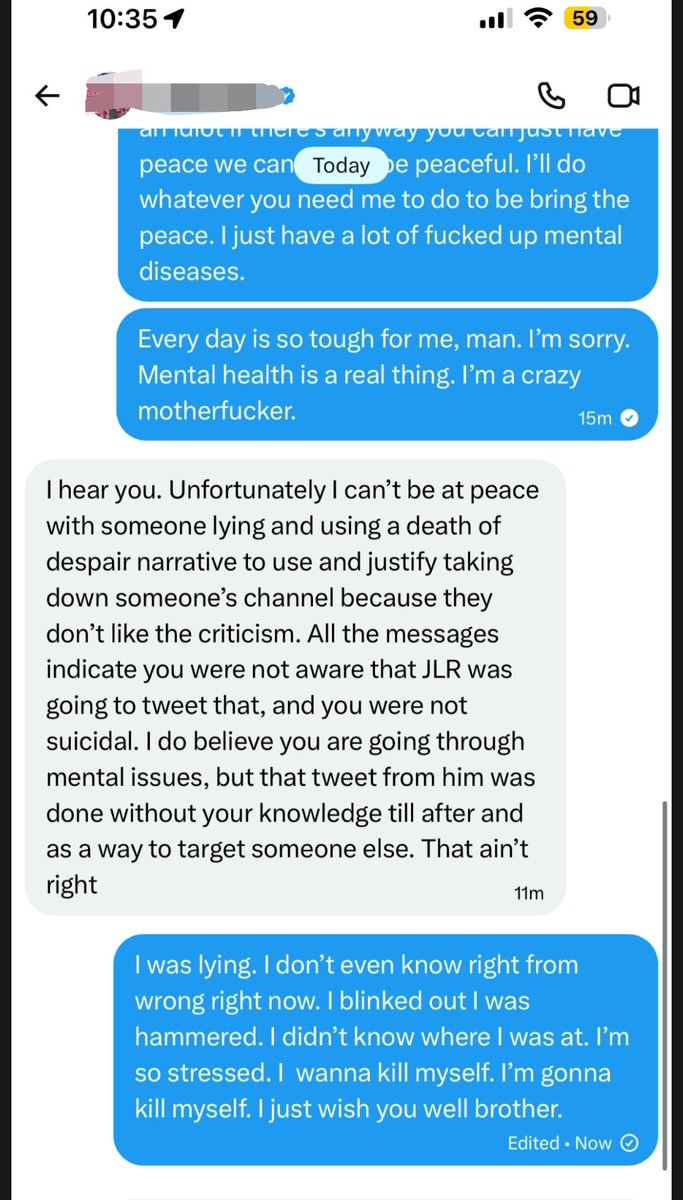 JLRINVESTIGATES's tweet photo. Ted needs help FAST. He's been texting me all morning. He's sharing messages with me claiming they are preying on his vulnerable state. Trying to MANIPULATE him to turn on me to get a storyline for content. THIS IS SICK! PURE EVIL! Ted says they are recording & blackmailing him by saying they won't harass him anymore if he joins the other side and turns on me & Alex. Ted is still suicidal & is now talking about vanishing. He won't reveal his location to me. God help him.